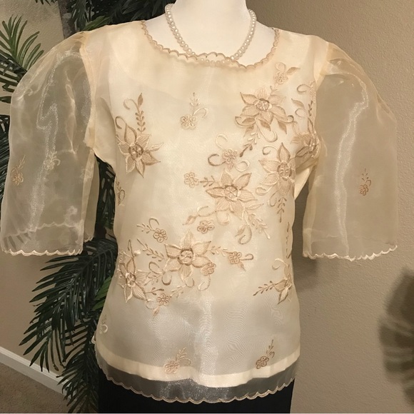 Ladies’ Pina Organza Embroidered Kimona Blouse - Picture 9 of 10